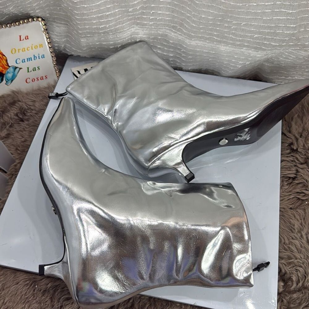 (W2) Zara NWT silver metallic leather ankle boots, size 39/8US - Picture 9 of 16